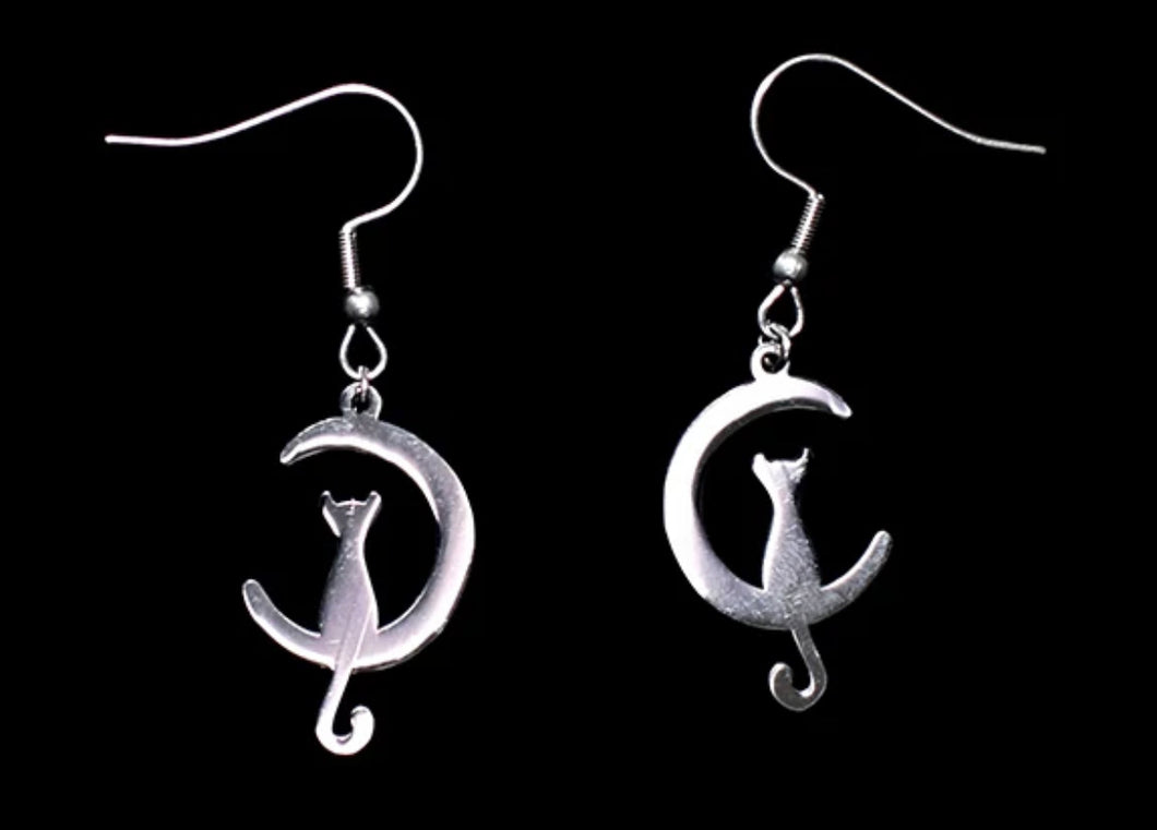 Stainless Steel Cat Moon Earrings