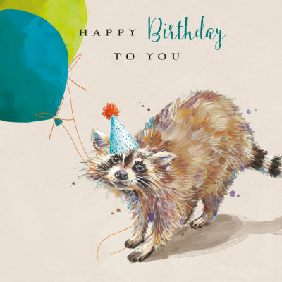 Birthday Raccoon Balloons Card