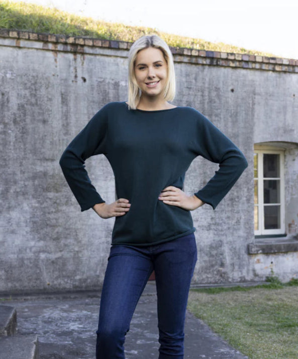 Fine Knit Boatneck Sweater - pine (Orientique)