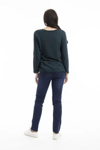 Fine Knit Boatneck Sweater - pine (Orientique)