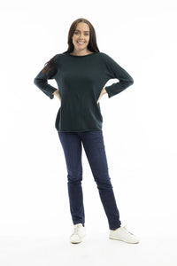 Fine Knit Boatneck Sweater - pine (Orientique)