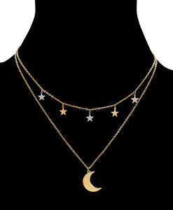 Crescent Moon and Stars Layered Necklace