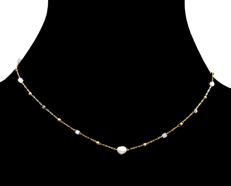 Fresh Water Pearl w/ Cube Chain Necklace