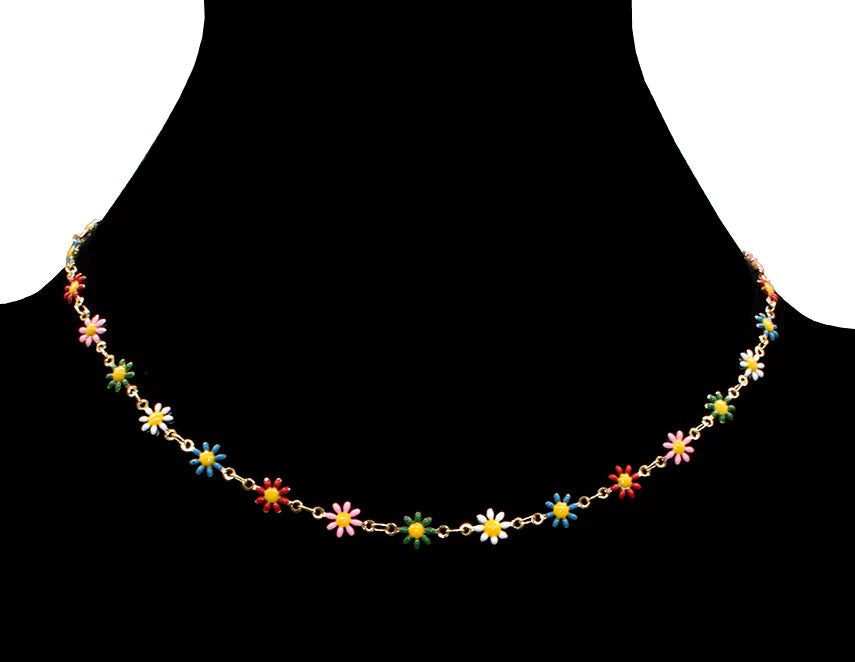 Enamel Daisies Necklace - multi