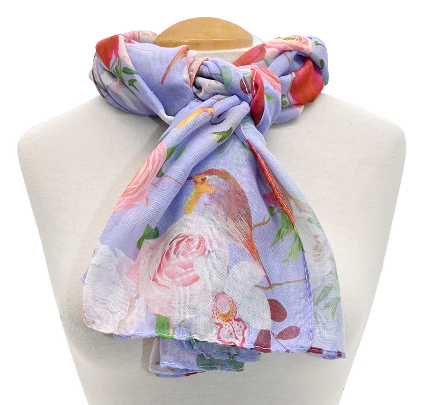 Floral Bird Scarf - Purple