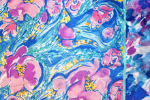 Load image into Gallery viewer, Silky Floral/Brushstrokes Border Oversize Scarf - blues
