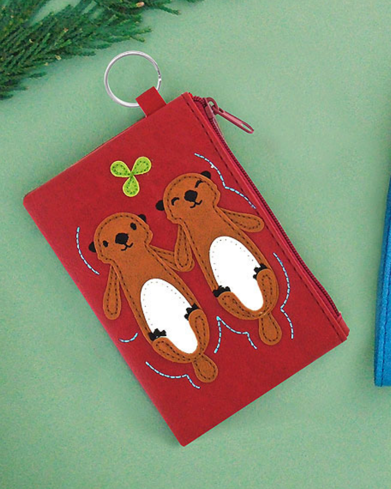 Otter Love Applique Coin Pouch - Red