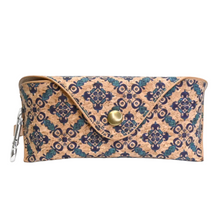 Load image into Gallery viewer, Cork Glasses Case - Blue Diamonds

