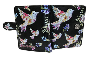 Floral Bird Small Wallet - black
