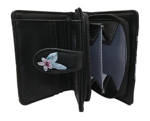 Floral Bird Small Wallet - black