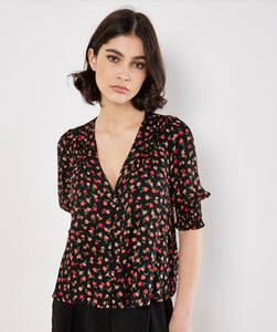 Ditzy Smocked Top - Black (Apricot)