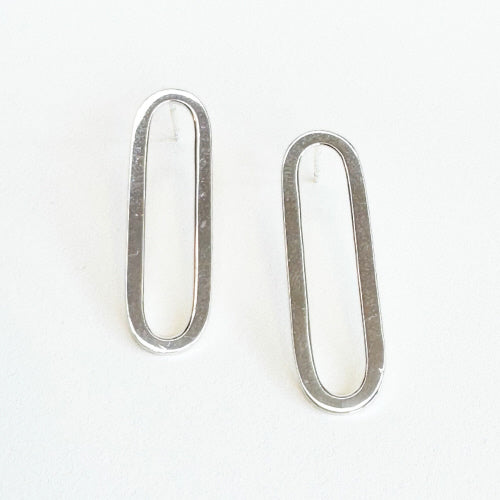 Lexie Long Oval Stud - Silver Plated (Bambu)