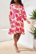 Load image into Gallery viewer, Floral 3/4 Button Front Dress - Pink Glow (Tribal)
