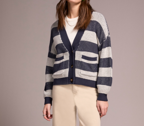 Thick Stripe Sweater Cardi - Sapphire (Tribal)