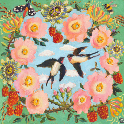 Flower Wreath & Birds Card