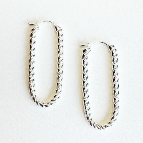 Twisted Oblong Rectangular Hoop - Silver Plated (Bambu)