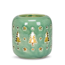 Load image into Gallery viewer, Tree &amp; Star Cutout Tea Light Holder - Green
