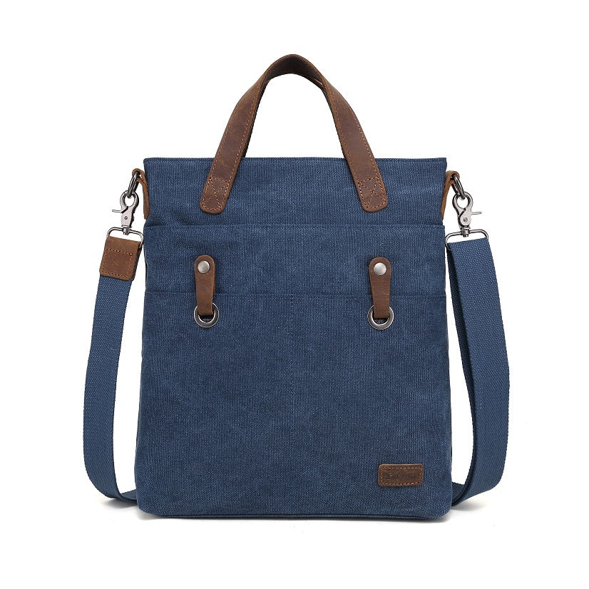 Canvas Tote w/ Leather Trim - Blue (Davan)