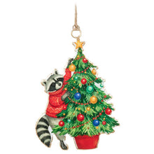 Load image into Gallery viewer, Raccoon &amp; Christmas Tree Metal Ornament
