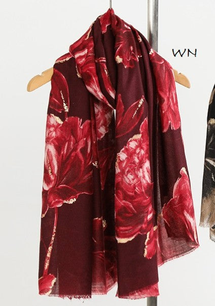 Bloom Scarf w/ Gold Details - Wine