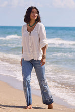 Load image into Gallery viewer, Tiered Raw Hem Waffle Blouse - Oceanpearl (Tribal)
