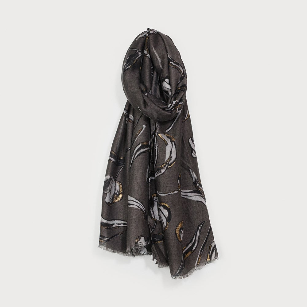 Tulip Print Scarf - Dark Grey (Caracol)