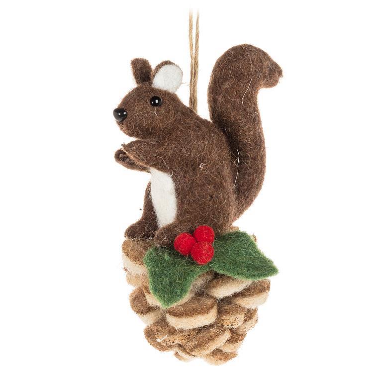 Wool Squirrel on Pinecone Ornament