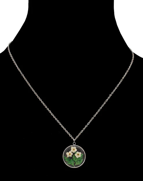 Pressed Flower Round Necklace - Stainless Steel