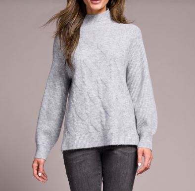 Cable Knit Mock Neck Sweater - Grey Mix (Tribal)