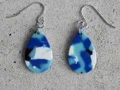 Blue & White Drop Earrings (Torched)