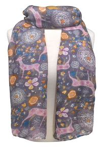 Floral Deer Scarf - Grey