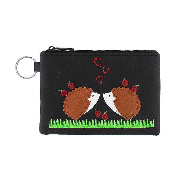 Hedgehog Applique Coin Purse - black