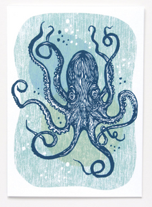 Octopus Linocut Art Card