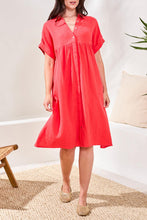 Load image into Gallery viewer, Flowy Waffle Shirt Dress - Coral Red (Tribal)
