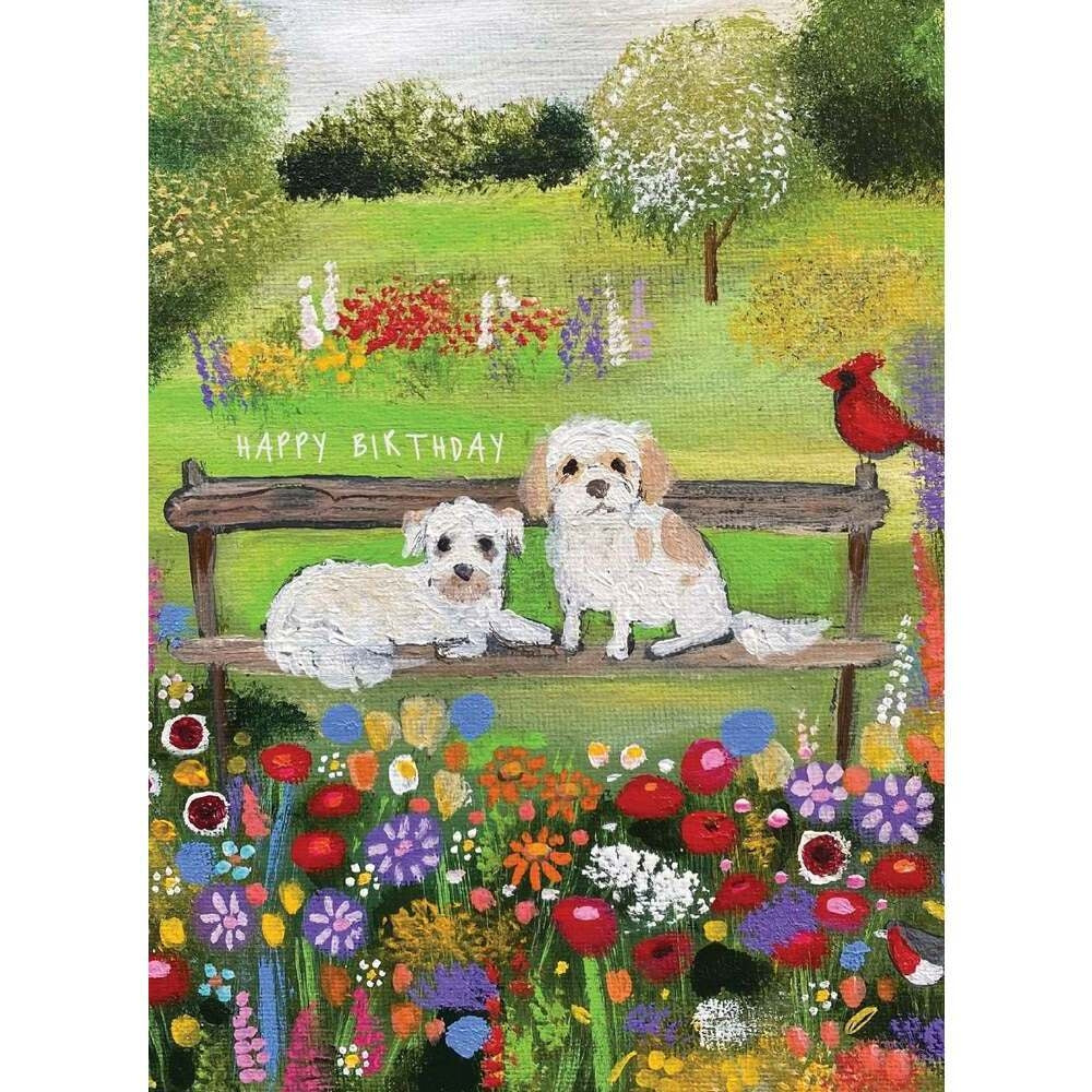 Pups on a Bench Birthday Card