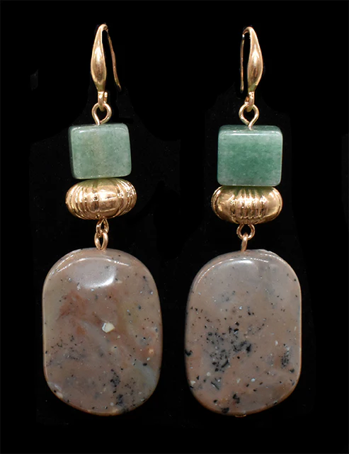 Natural Stone Wood Earring - Brass (Shagwear)