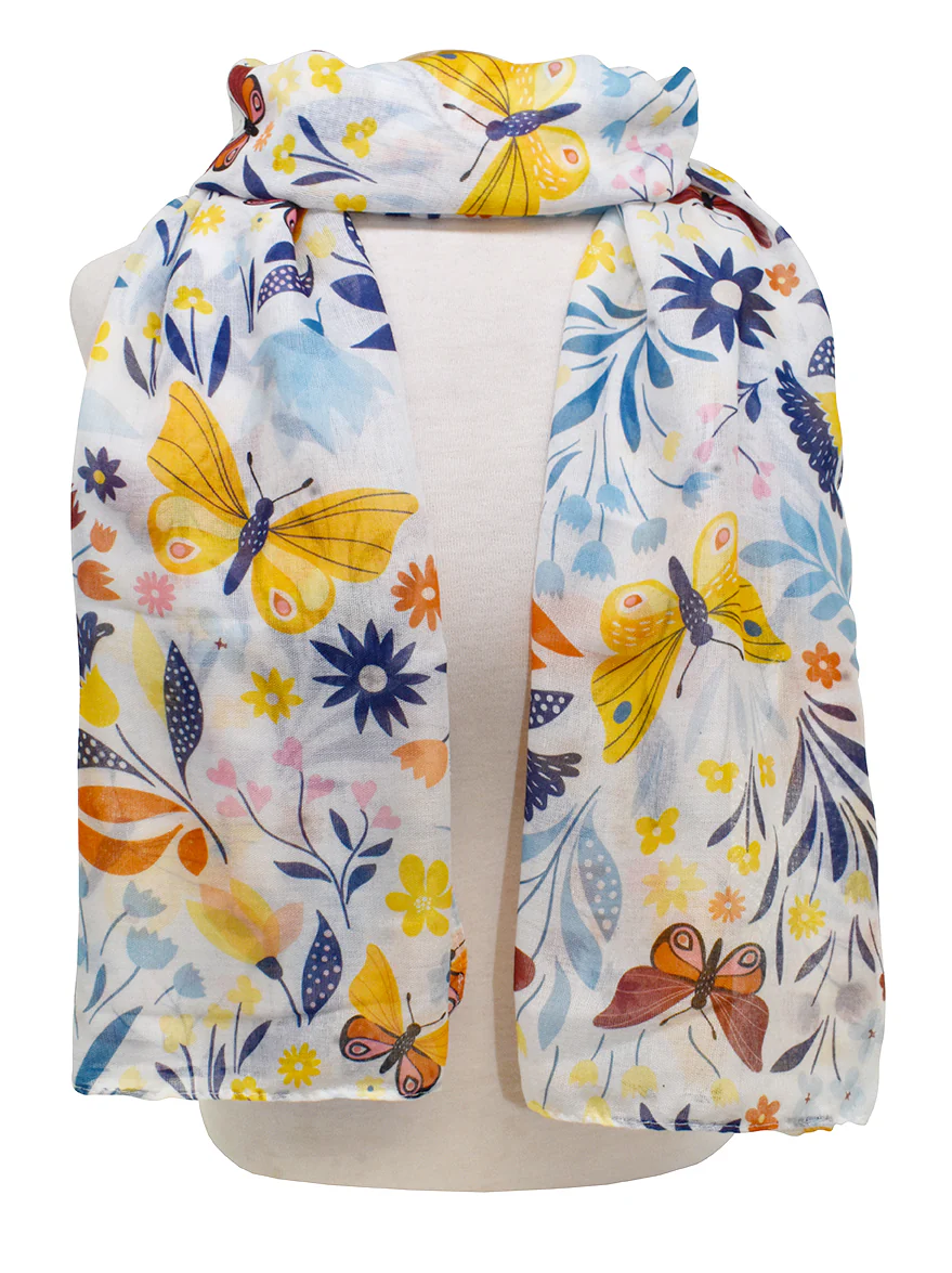 Butterfly Flowers Scarf - Yellow