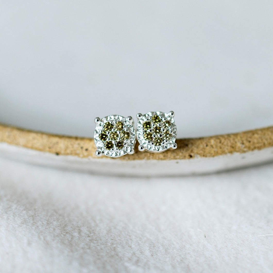 Bedazzle Stud - Silver Plated with Moss Green