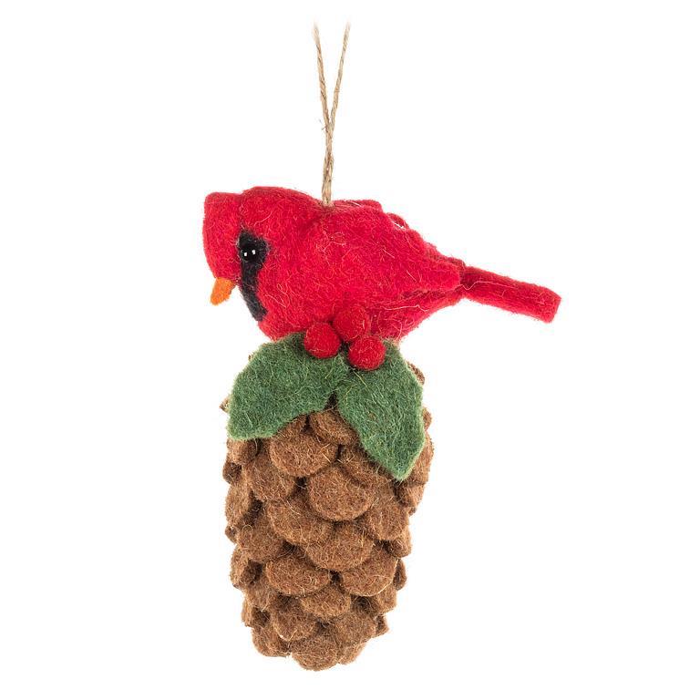 Felt Cardinal on Pinecone Ornament