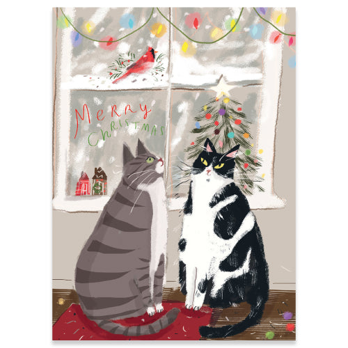 Cats & Cardinal Christmas Card