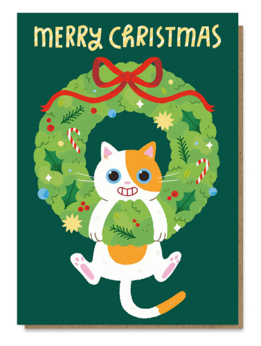 Kitty Wreath Christmas Card