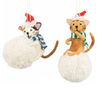 Felt Cats on Snowball - 2 Assorted