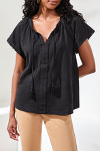 Load image into Gallery viewer, Split Neck Tassel Top - Black (Tribal)
