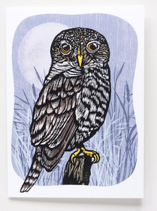 Night Owl Linocut Art Card
