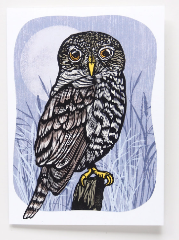 Night Owl Linocut Art Card