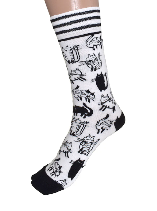 Cartoon B&W Cat Socks