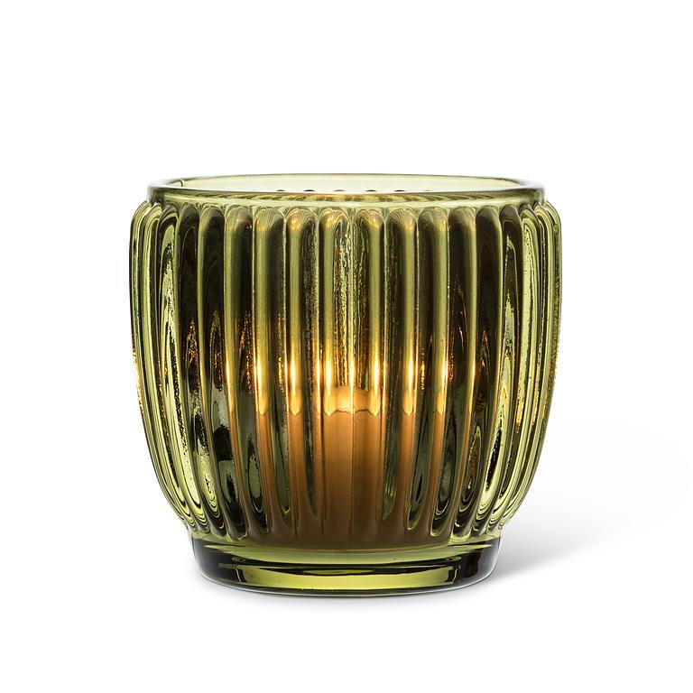 Small Ribbed Votive Holder - Moss