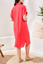 Load image into Gallery viewer, Flowy Waffle Shirt Dress - Coral Red (Tribal)
