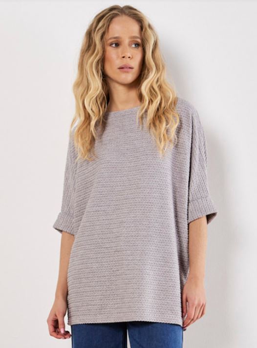 Cable Soft Touch Batwing Top - Grey (Apricot)