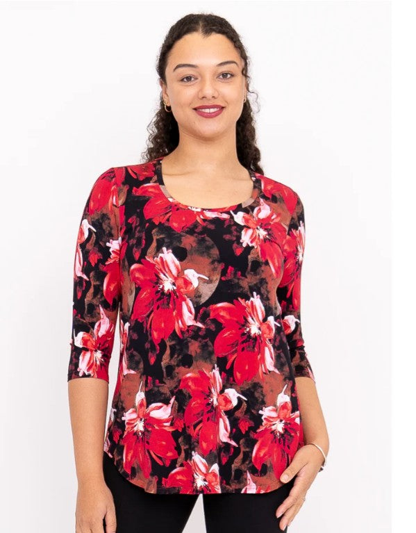 Jazz 3/4 Top - Poinsetta (Blue Sky)